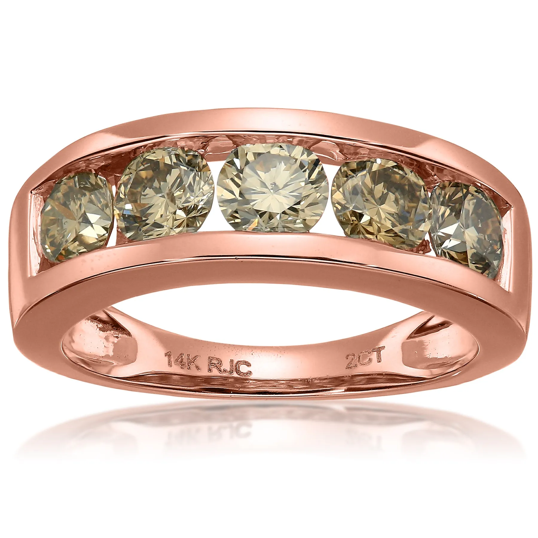 2 cttw Diamond Five Stone Wedding Band for Women in 14K Rose Gold