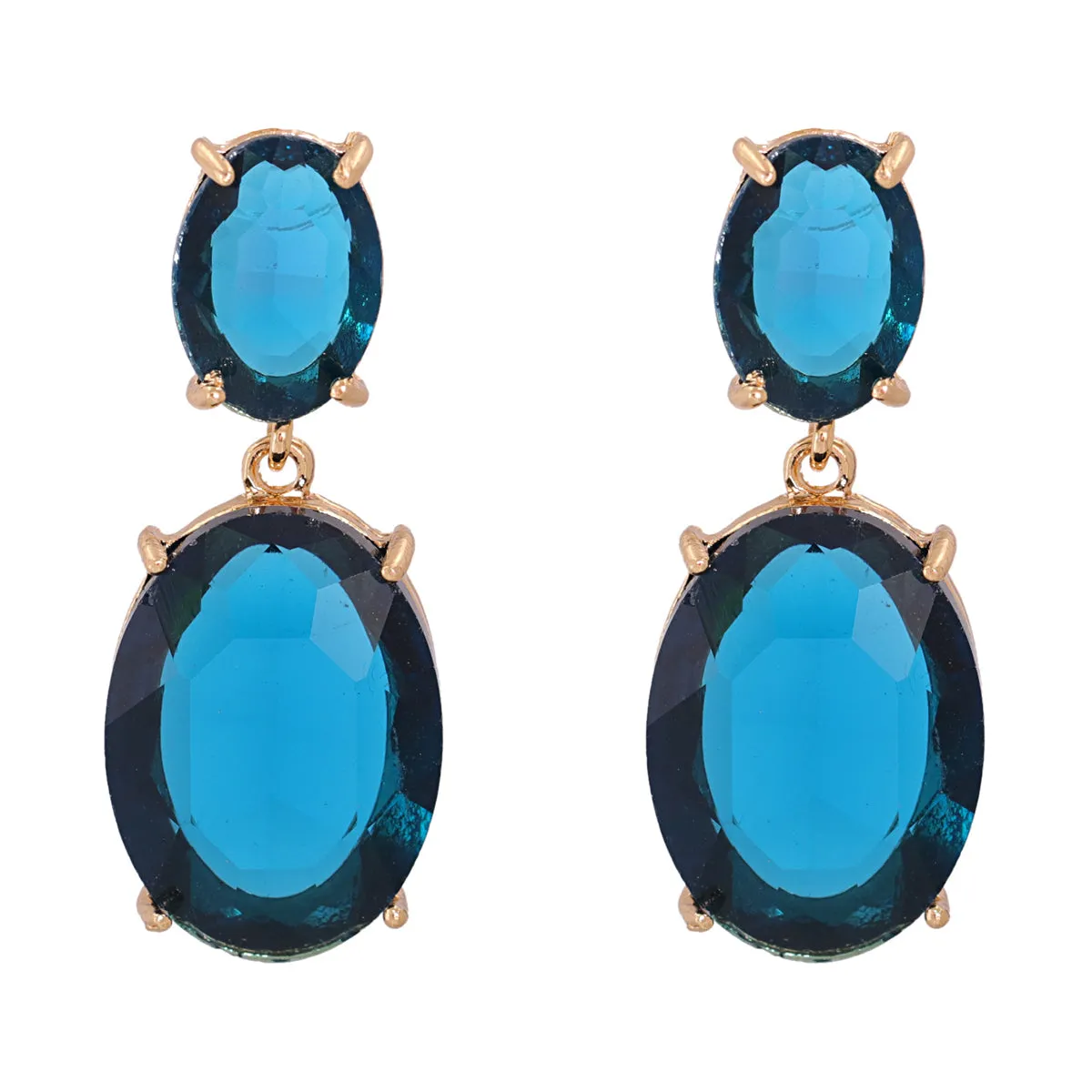 Blue Crystal & 18K Gold-Plated Oval-Cut Drop Earrings