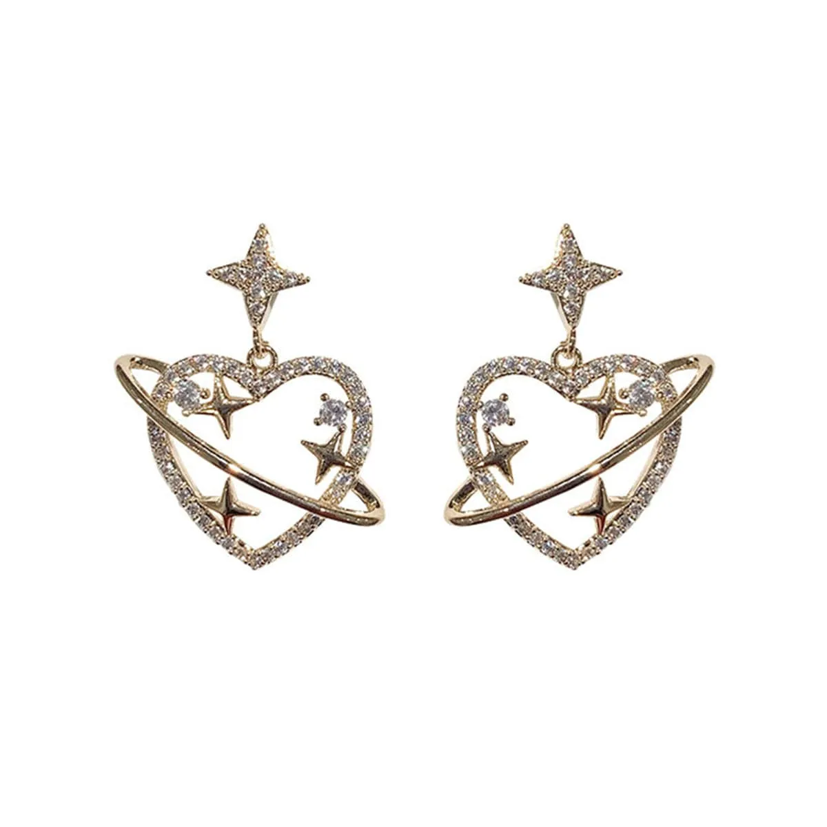 Cubic Zirconia & 18K Gold-Plated Heart Star Drop Earrings
