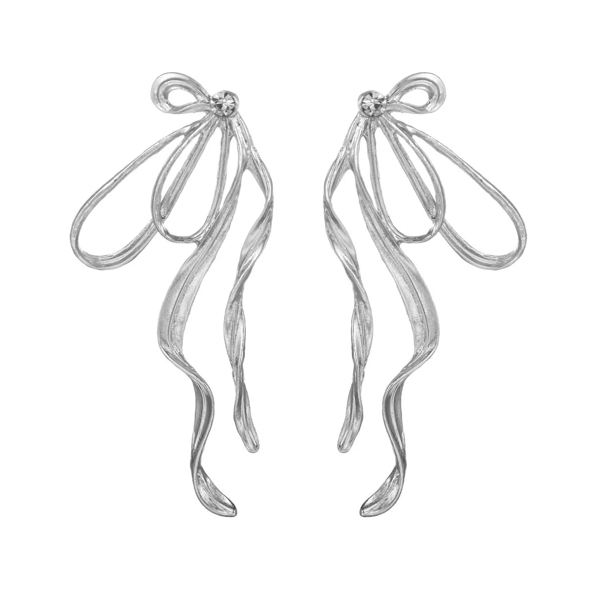 Cubic Zirconia & Silver-Plated Twist Bow Drop Earrings