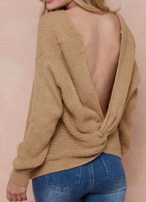 Danielle Comfy Knit Camel Sweater with Twist