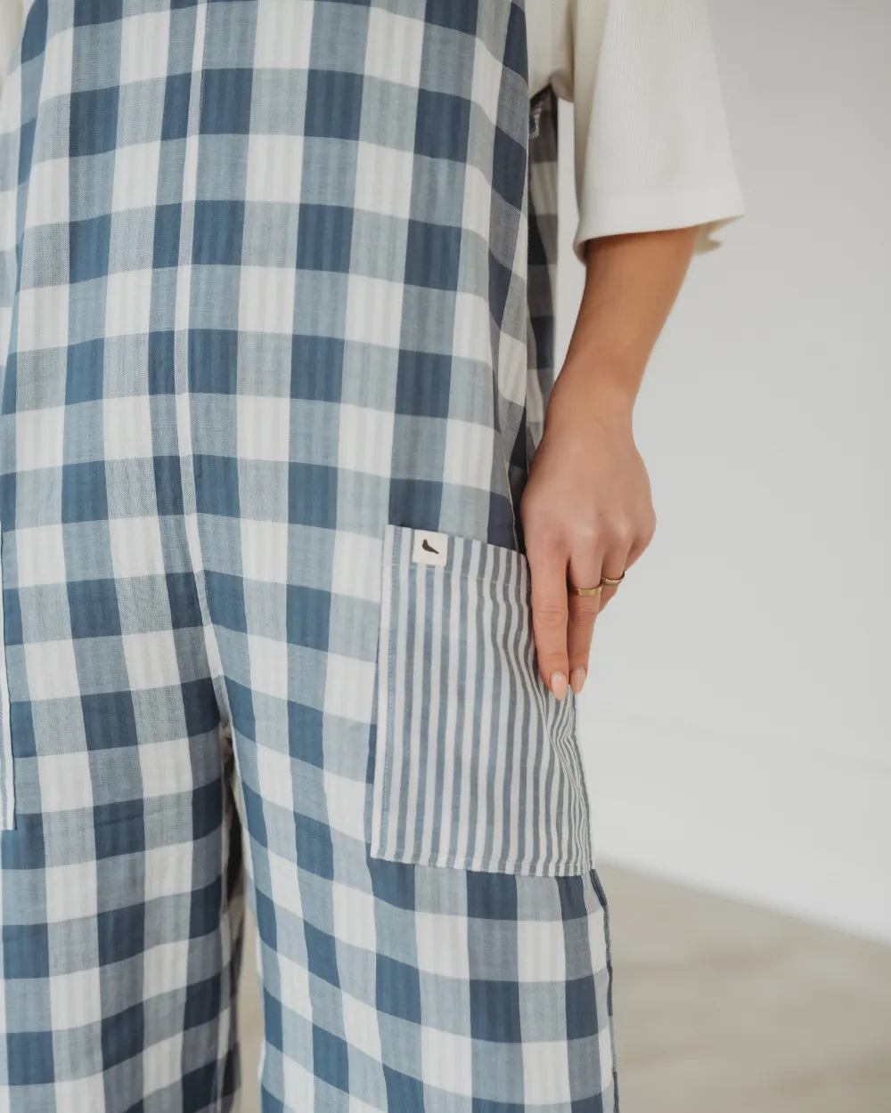Grace Reversible Blue Check Dungarees