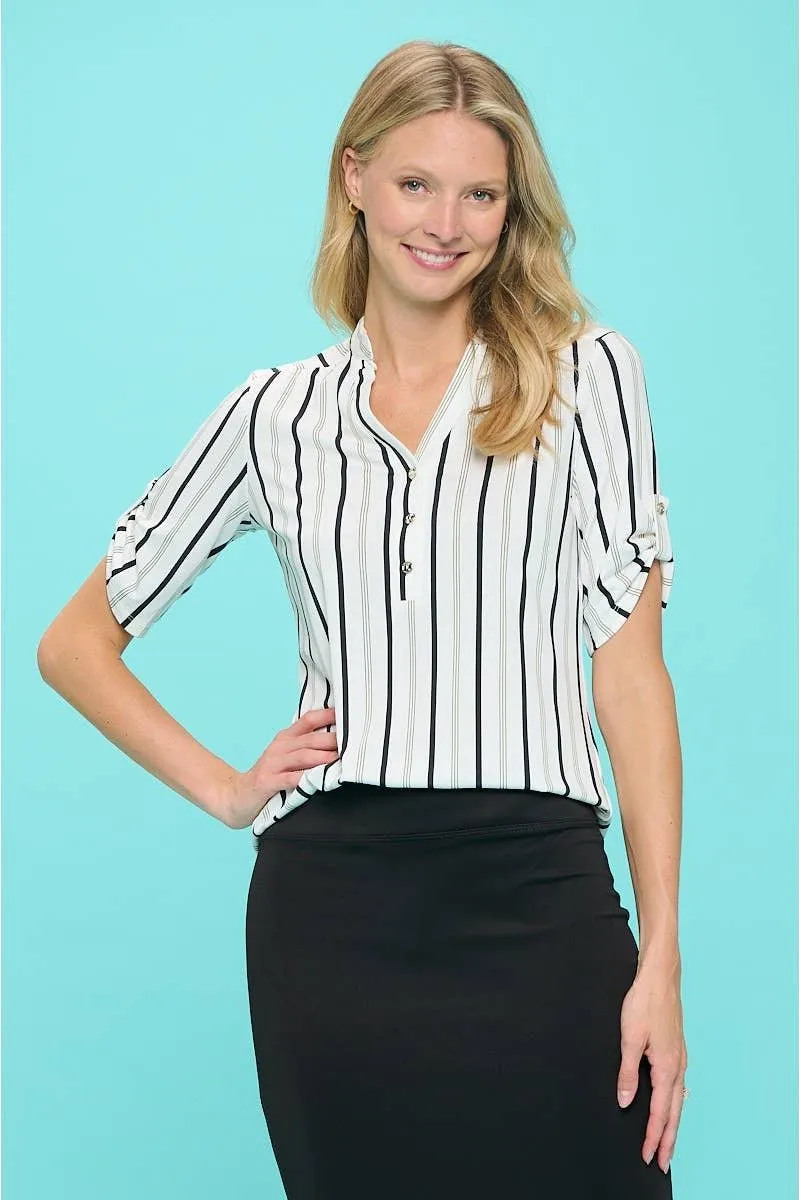 Perseption Mandarin Half Placket Roll Tab Shirt